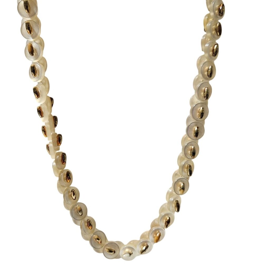 Vintage Handmade White Gold Button Bead Necklace Statement Fashion Jewelry Women